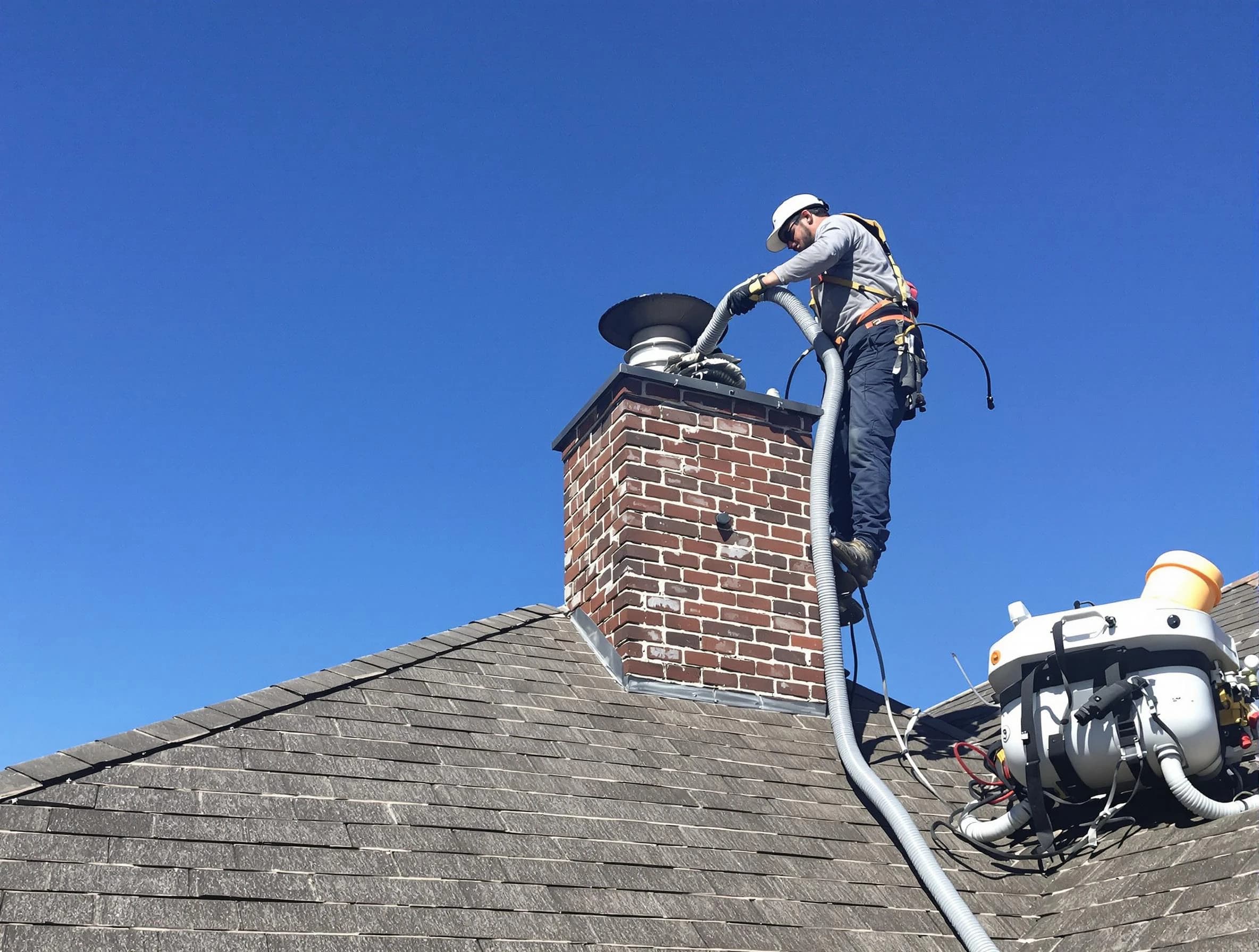 Dedicated Reading Chimney Sweep team member cleaning a chimney in Reading, MA