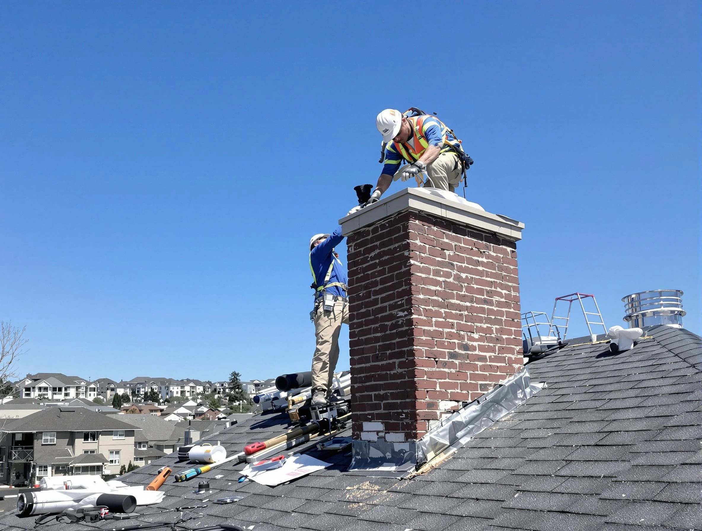 Reading Chimney Sweep repairing a chimney crown in Reading, MA