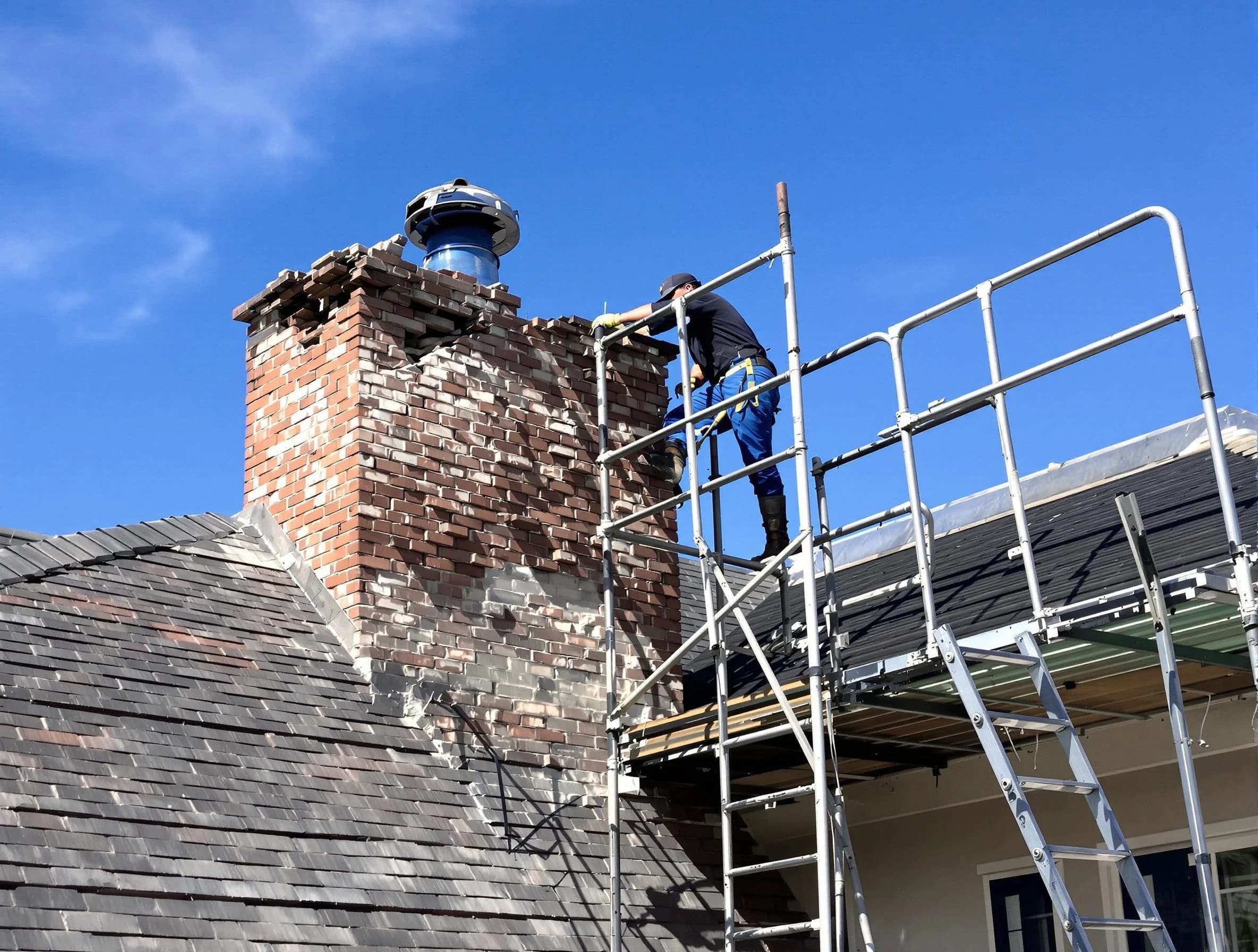 Rebuilding a chimney structure by Reading Chimney Sweep in Reading, MA