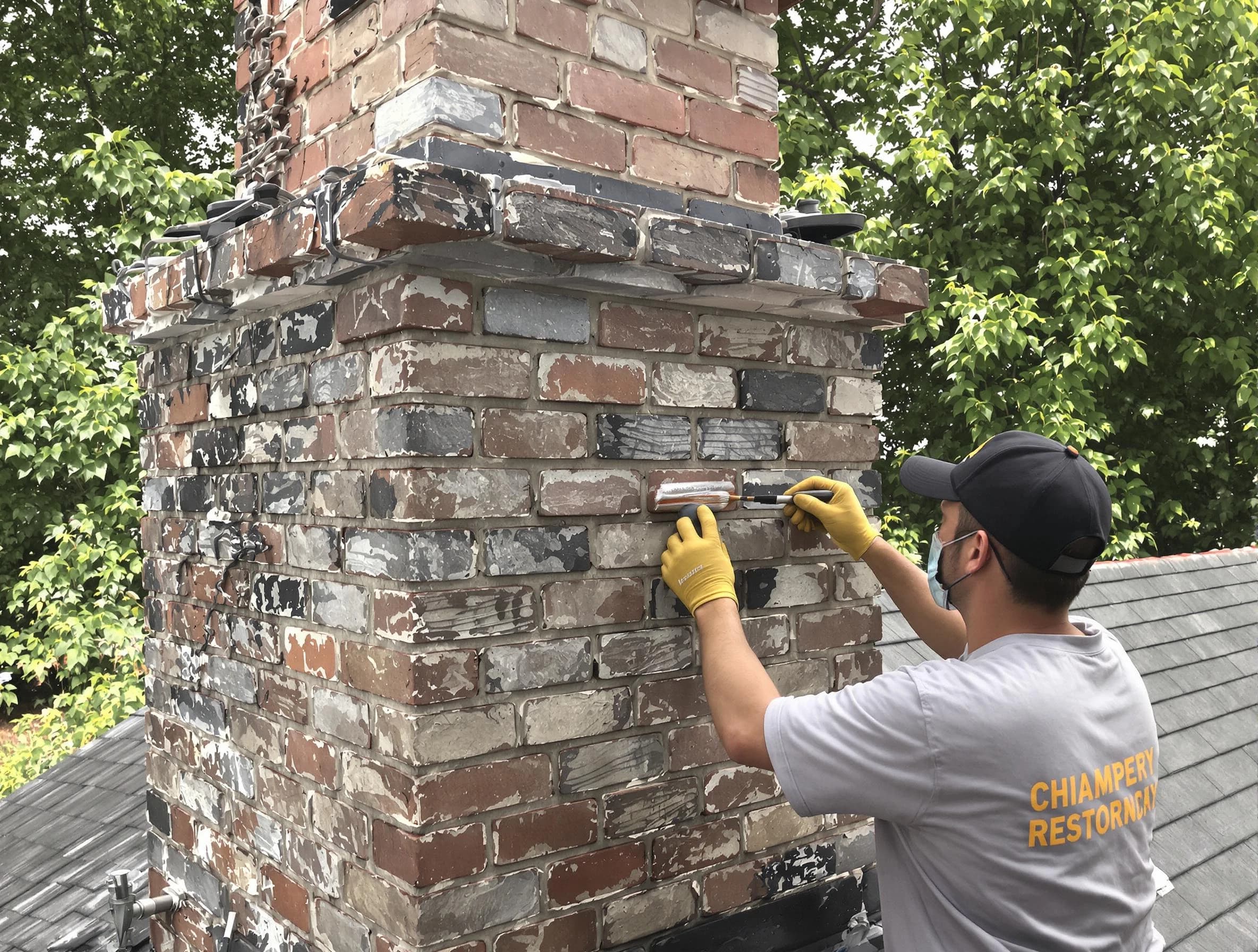 In-progress chimney restoration by Reading Chimney Sweep in Reading, MA