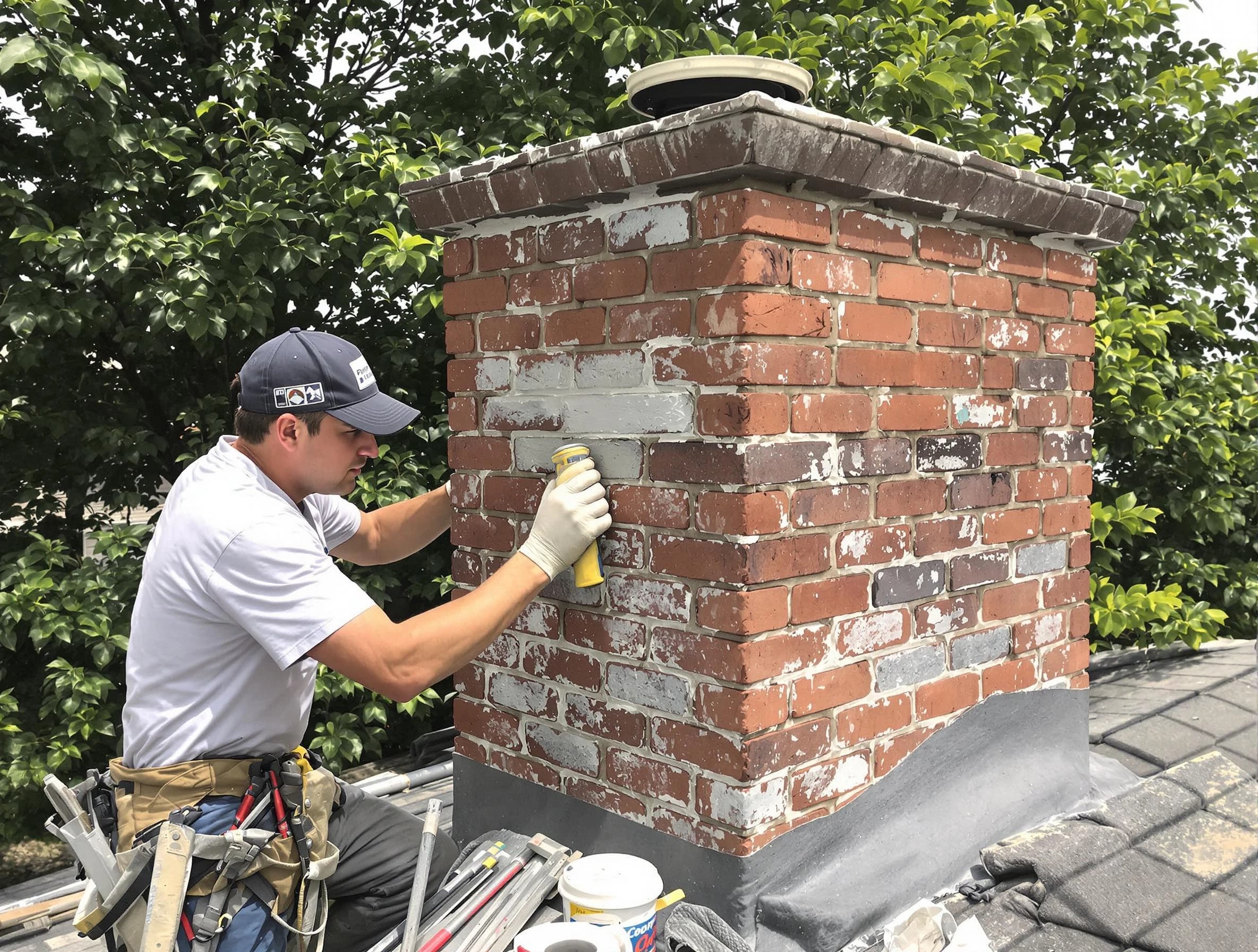 Reading Chimney Sweep restoring an aging chimney in Reading, MA