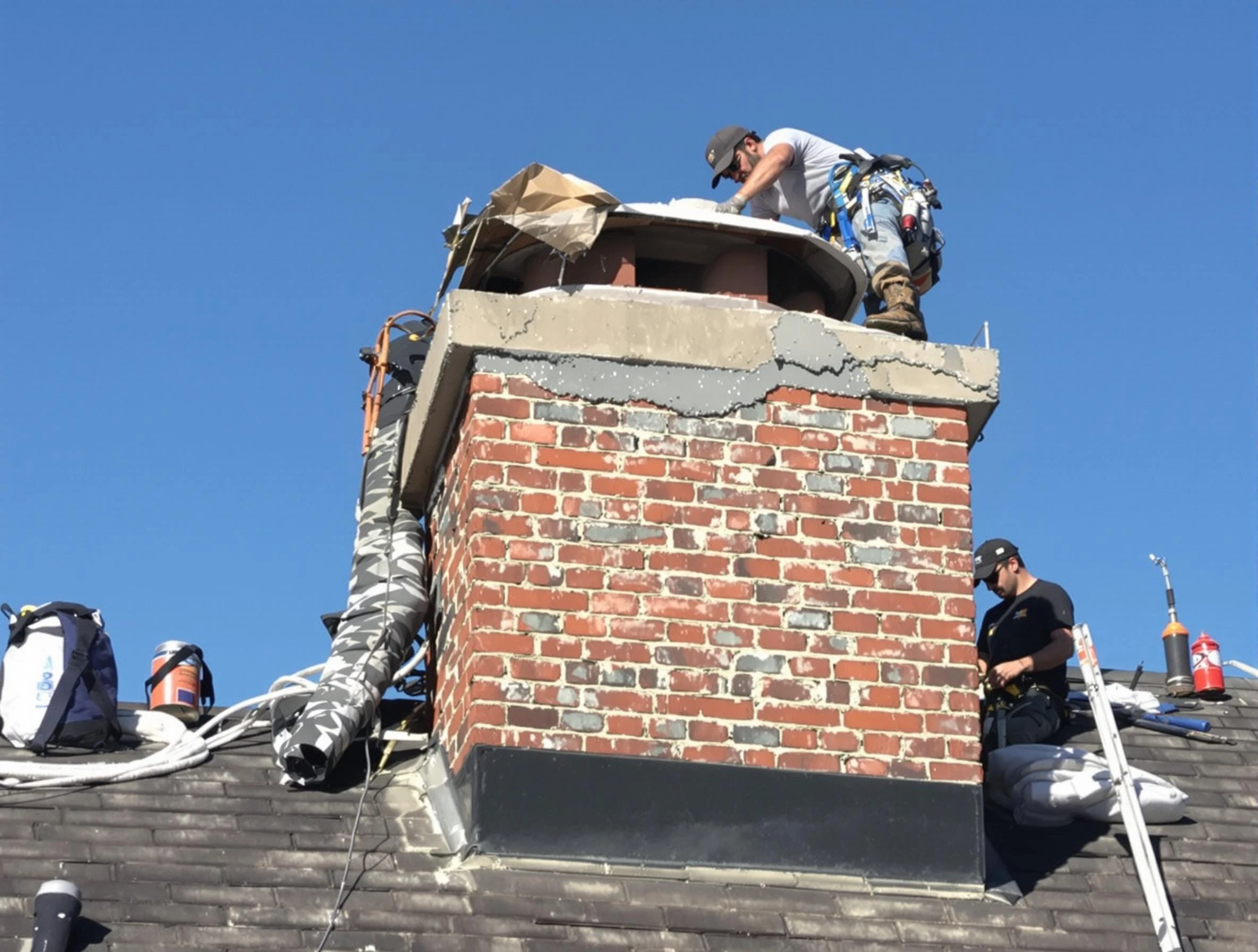 Reading Chimney Sweep installing a custom chimney crown in Reading, MA