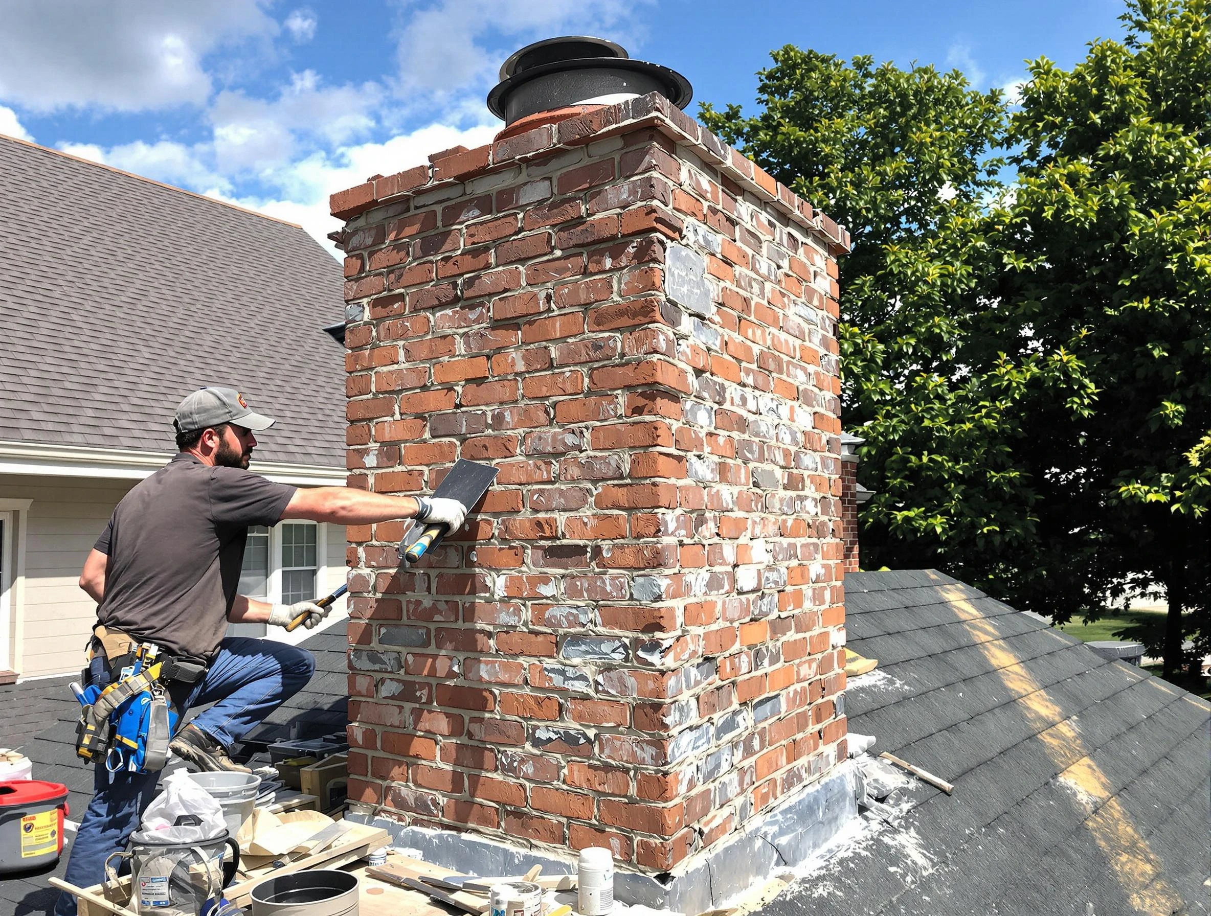 Completed chimney rebuild by Reading Chimney Sweep in Reading, MA