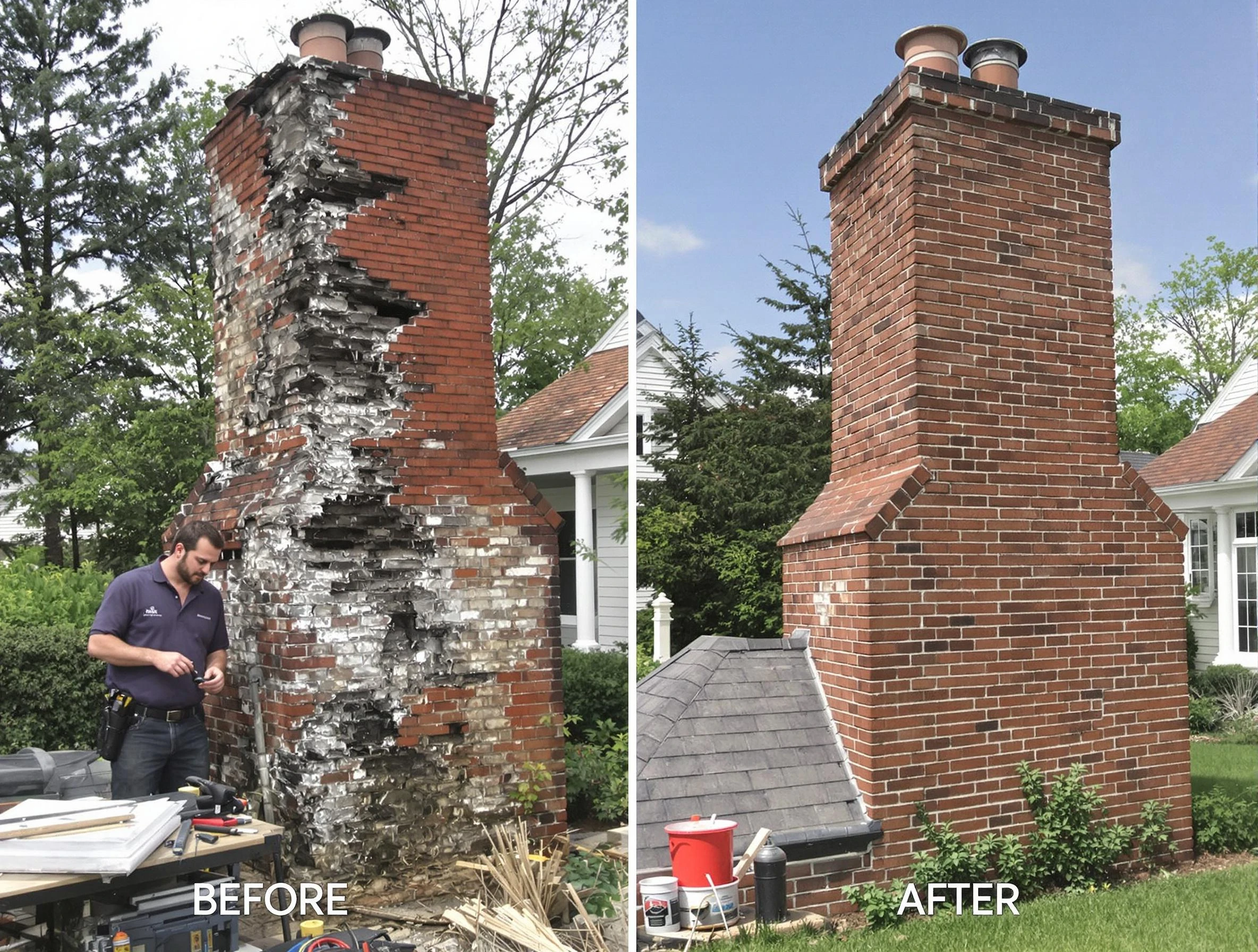 Reading Chimney Sweep performing a full chimney restoration in Reading, MA